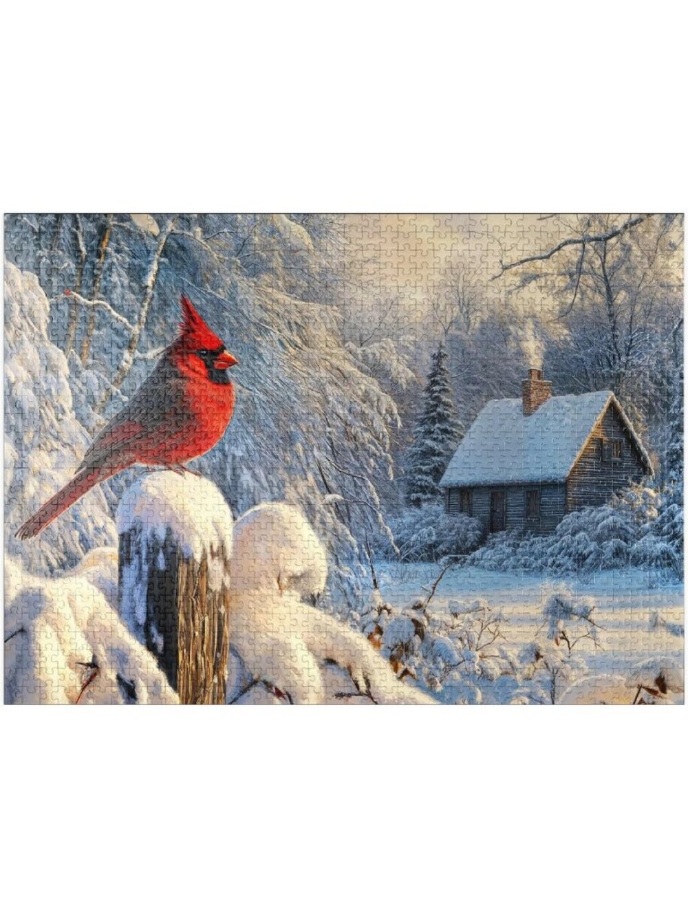 1000 Piece Jigsaw Puzzle - Northern Cardinal in Snowy Winter Scene for Adults
